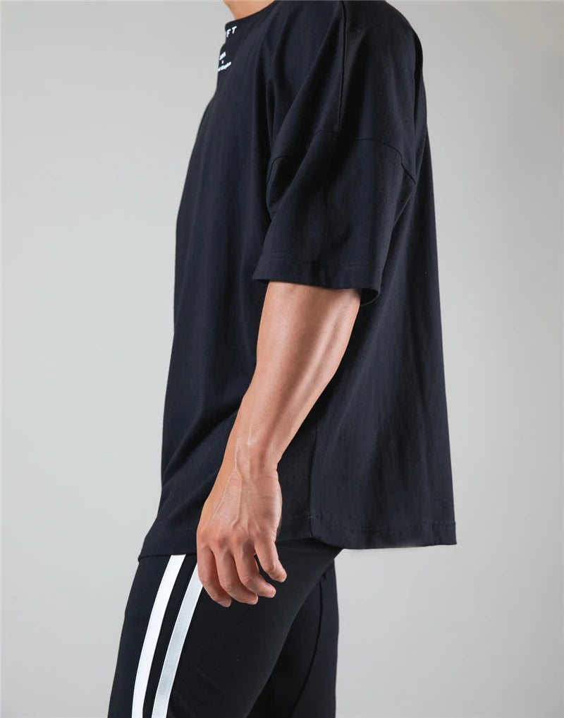 Running Oversized T shirt Men Gym Bodybuilding and Fitness Loose Casual Lifestyle Wear T-shirt Male Streetwear Hip-Hop Tshirt