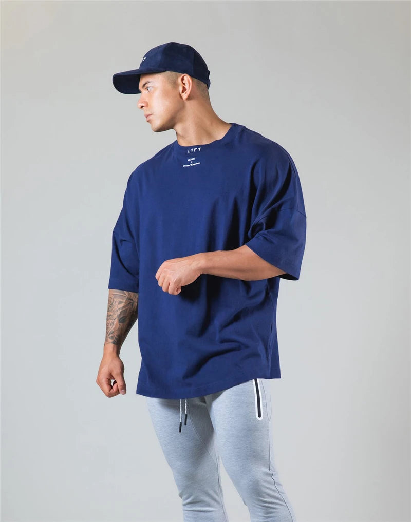 Running Oversized T shirt Men Gym Bodybuilding and Fitness Loose Casual Lifestyle Wear T-shirt Male Streetwear Hip-Hop Tshirt