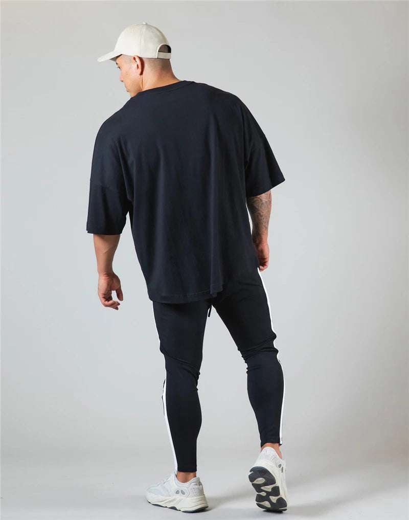 Running Oversized T shirt Men Gym Bodybuilding and Fitness Loose Casual Lifestyle Wear T-shirt Male Streetwear Hip-Hop Tshirt
