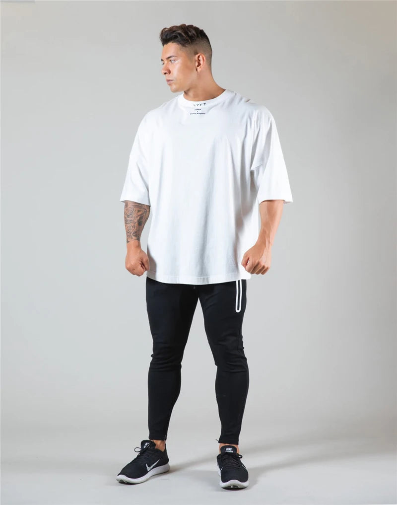 Running Oversized T shirt Men Gym Bodybuilding and Fitness Loose Casual Lifestyle Wear T-shirt Male Streetwear Hip-Hop Tshirt