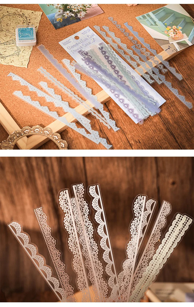 40 pcs Lace Stickers Cute Aesthetics Decor Collage Junk Journal Scrapbooking Supplies Self Adhesive Creative Stationery Sticker