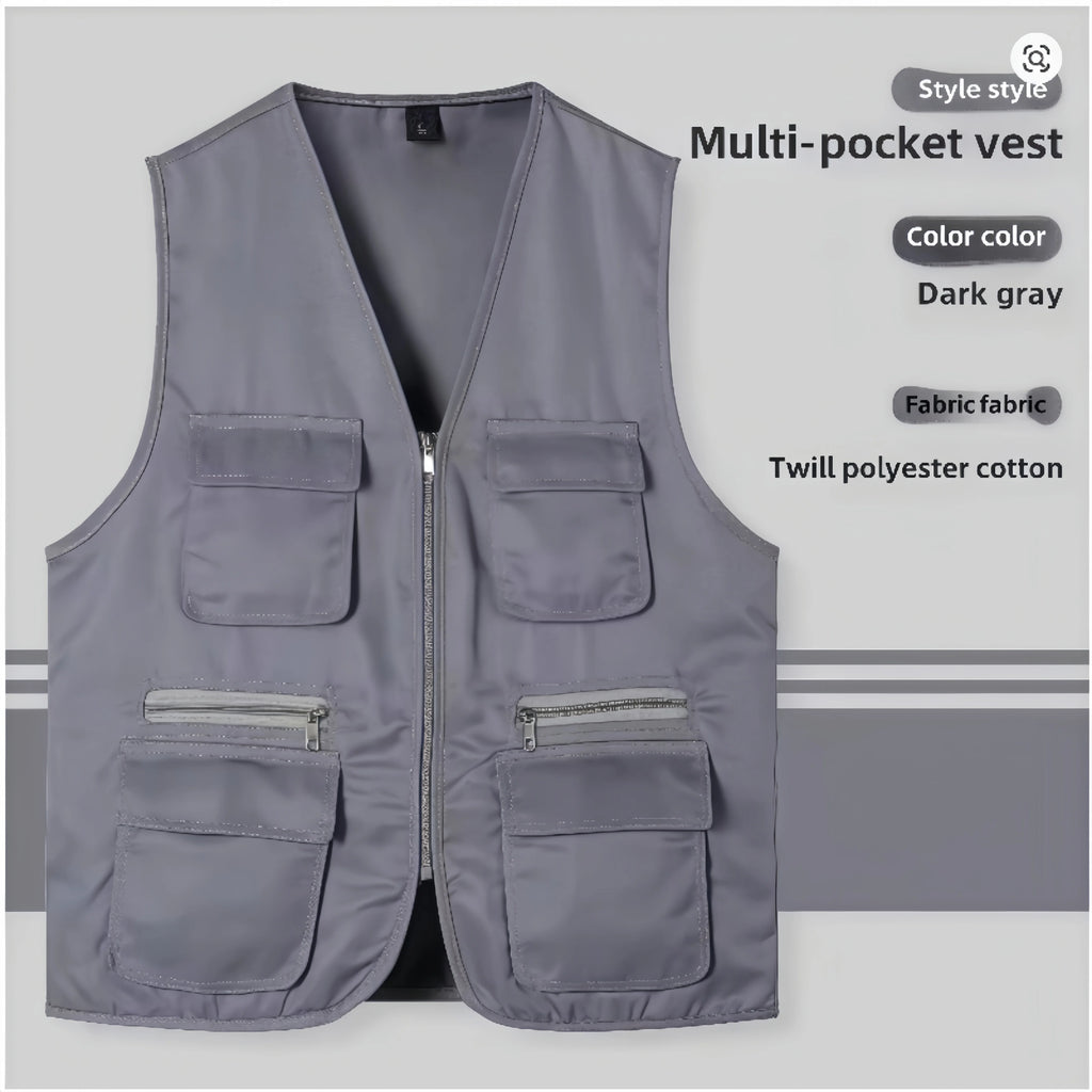 2025 New Outdoor Male Casual Summer Big Size Cotton Sleeveless Work Vest Men Multi Pocket Photograph Waistcoat