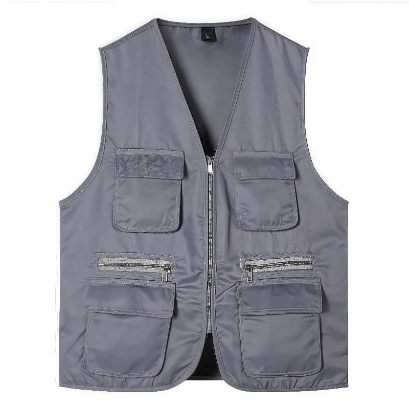 2025 New Outdoor Male Casual Summer Big Size Cotton Sleeveless Work Vest Men Multi Pocket Photograph Waistcoat