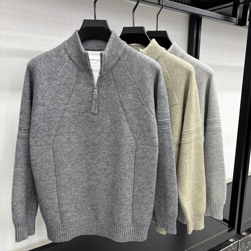 High Quality 2025 Fashionable and Simple Half Zipper Sweater Men's Autumn and Winter Knitted Sweater Casual Pullover Top
