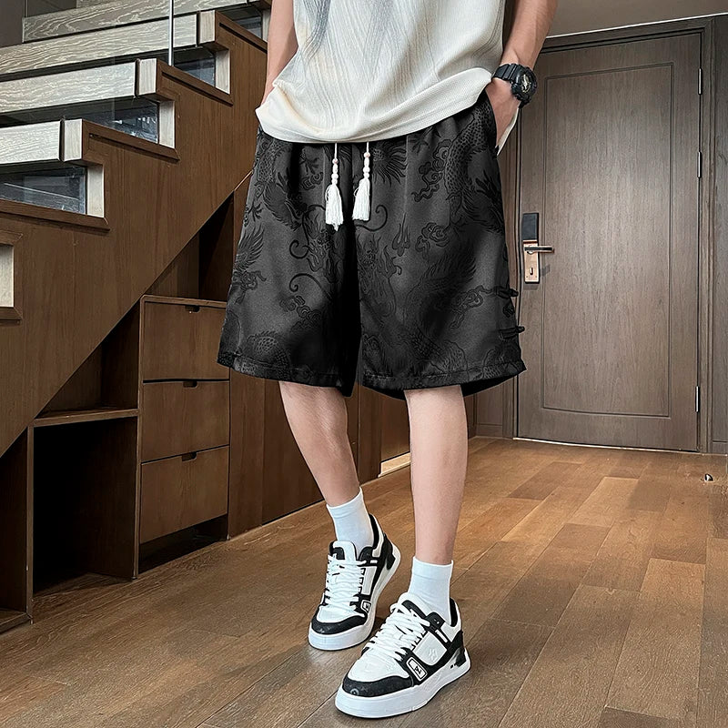 plus Size Men's Dragon Pattern Twill Shorts M-XXXXXL Straight Leg Summer Outdoor Work Pants Chinese Type Clothing