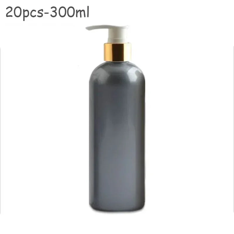 20Pcs 300ml PET Lotion Pump Bottles Empty Sliver Gold Aluminum Cosmetic Dispenser Essential Oil Shampoo Shower Gel Containers