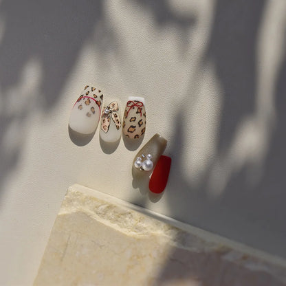 1pcs 3D Leopard Bow Love Nail Stickers Charming Bowknot Pearl Nail Art Decals Sliders Autumn Manicure Decorations Nail Supplies