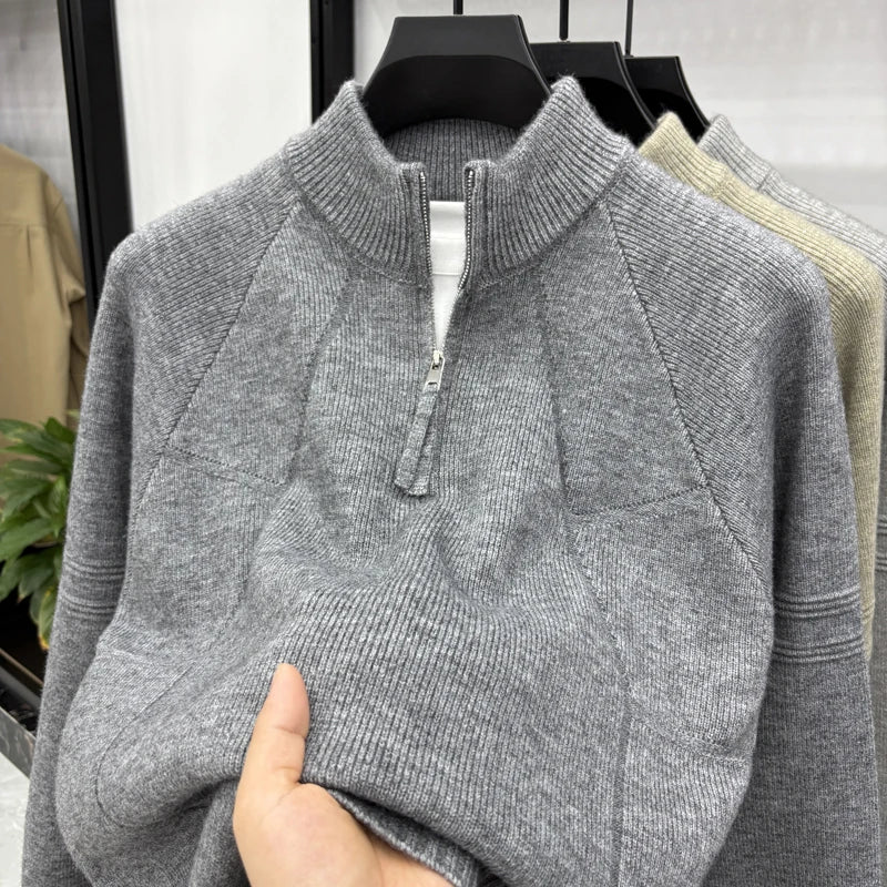 High Quality 2025 Fashionable and Simple Half Zipper Sweater Men's Autumn and Winter Knitted Sweater Casual Pullover Top