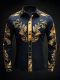New Orange Bottom Geometric Diamond Wings Printed Men's Long Sleeve Shirt with Collar and Satin Shirt Clothing
