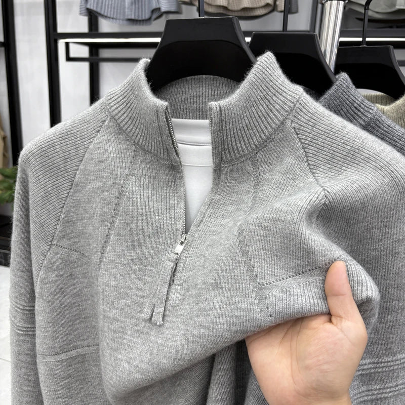 High Quality 2025 Fashionable and Simple Half Zipper Sweater Men's Autumn and Winter Knitted Sweater Casual Pullover Top