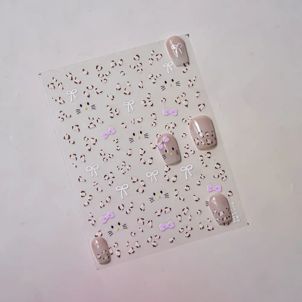 1pcs 3D Leopard Bow Love Nail Stickers Charming Bowknot Pearl Nail Art Decals Sliders Autumn Manicure Decorations Nail Supplies