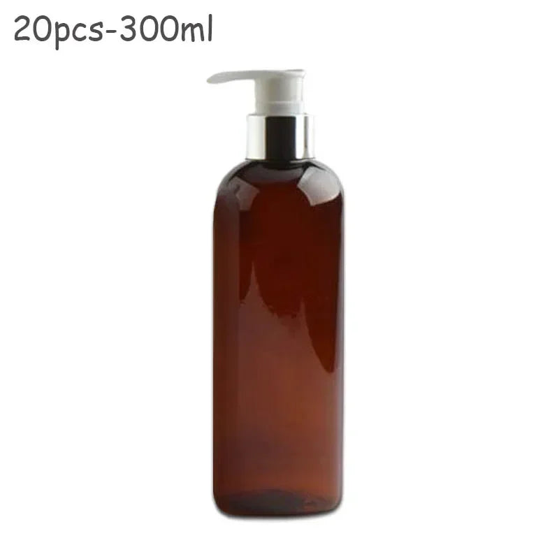 20Pcs 300ml PET Lotion Pump Bottles Empty Sliver Gold Aluminum Cosmetic Dispenser Essential Oil Shampoo Shower Gel Containers