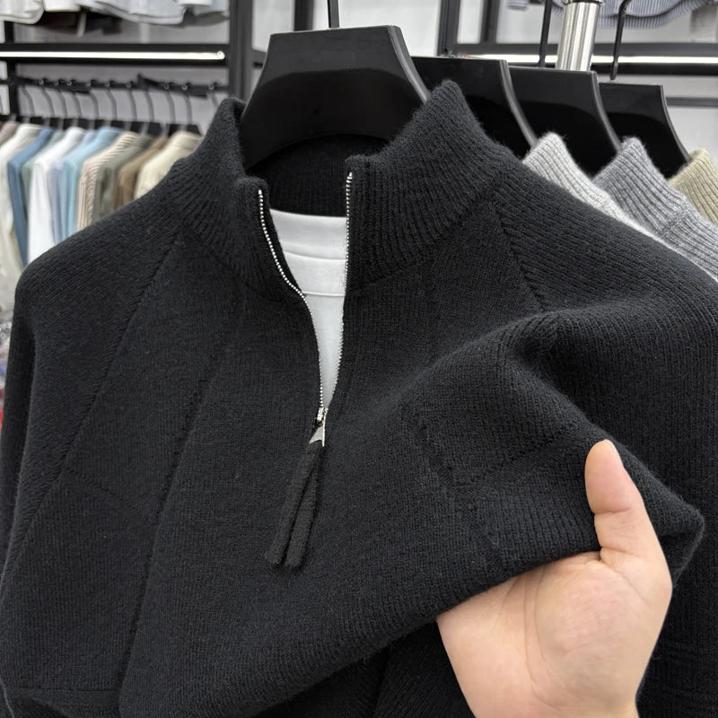 High Quality 2025 Fashionable and Simple Half Zipper Sweater Men's Autumn and Winter Knitted Sweater Casual Pullover Top