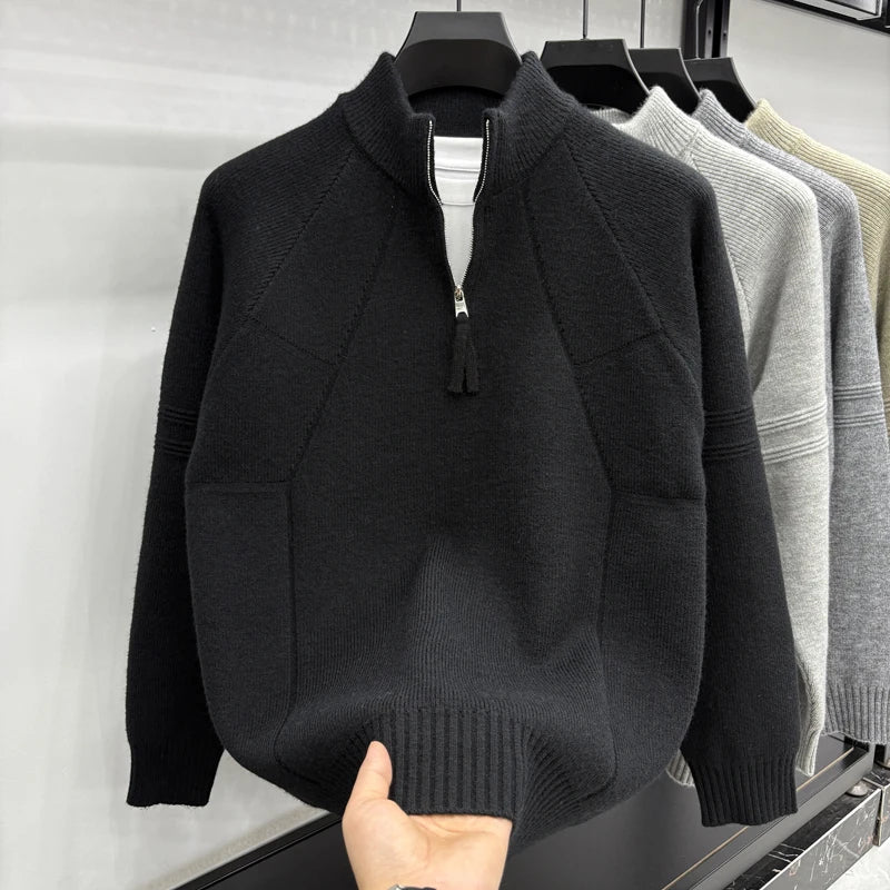 High Quality 2025 Fashionable and Simple Half Zipper Sweater Men's Autumn and Winter Knitted Sweater Casual Pullover Top