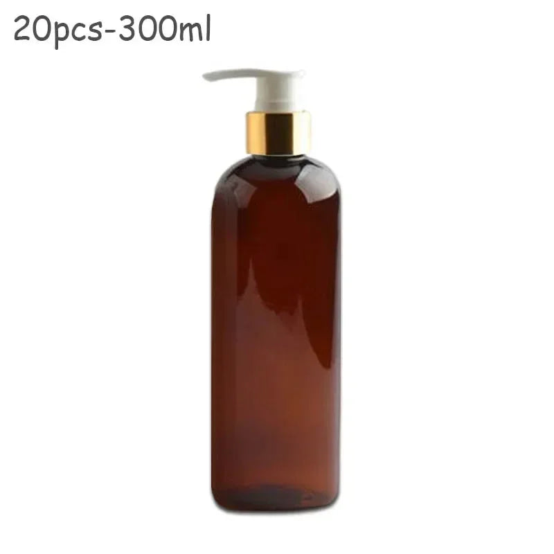 20Pcs 300ml PET Lotion Pump Bottles Empty Sliver Gold Aluminum Cosmetic Dispenser Essential Oil Shampoo Shower Gel Containers