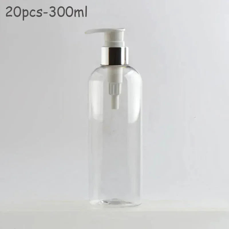 20Pcs 300ml PET Lotion Pump Bottles Empty Sliver Gold Aluminum Cosmetic Dispenser Essential Oil Shampoo Shower Gel Containers