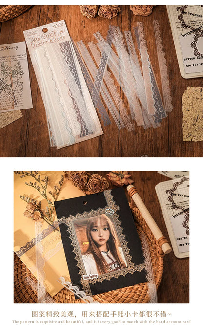 40 pcs Lace Stickers Cute Aesthetics Decor Collage Junk Journal Scrapbooking Supplies Self Adhesive Creative Stationery Sticker