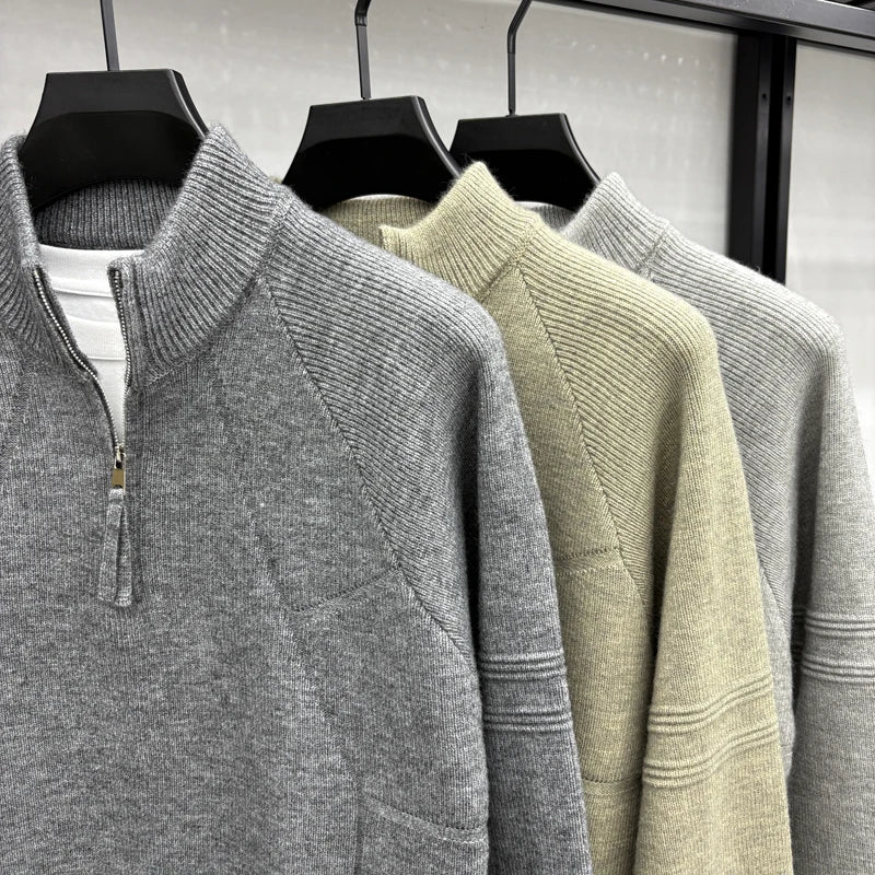 High Quality 2025 Fashionable and Simple Half Zipper Sweater Men's Autumn and Winter Knitted Sweater Casual Pullover Top