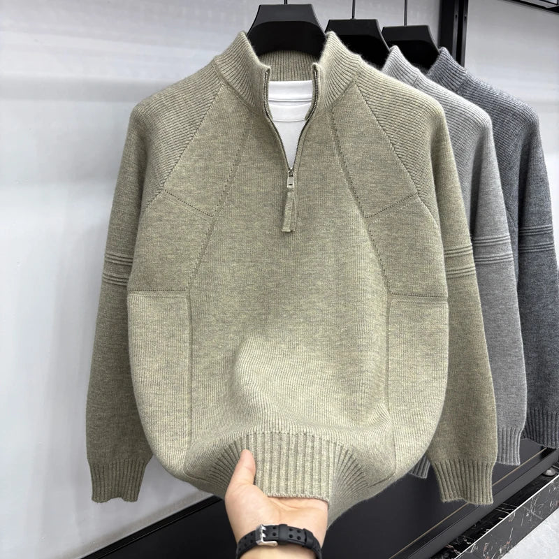 High Quality 2025 Fashionable and Simple Half Zipper Sweater Men's Autumn and Winter Knitted Sweater Casual Pullover Top