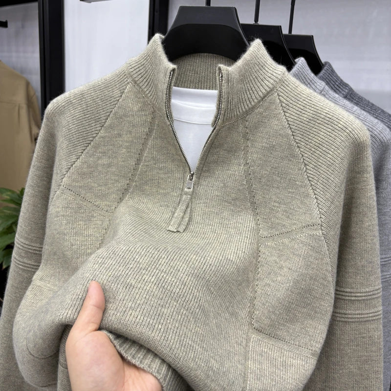 High Quality 2025 Fashionable and Simple Half Zipper Sweater Men's Autumn and Winter Knitted Sweater Casual Pullover Top
