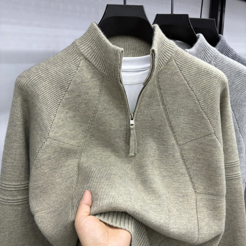 High Quality 2025 Fashionable and Simple Half Zipper Sweater Men's Autumn and Winter Knitted Sweater Casual Pullover Top