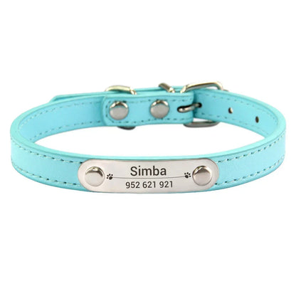 Personalized Dog Collar Name Carved ID Anti-lost Solid PU Leather Collar For Small Medium Large Dogs Puppy Cat Pet Supplies Pink
