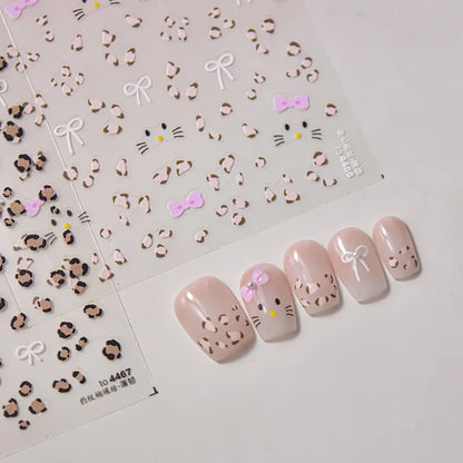 1pcs 3D Leopard Bow Love Nail Stickers Charming Bowknot Pearl Nail Art Decals Sliders Autumn Manicure Decorations Nail Supplies