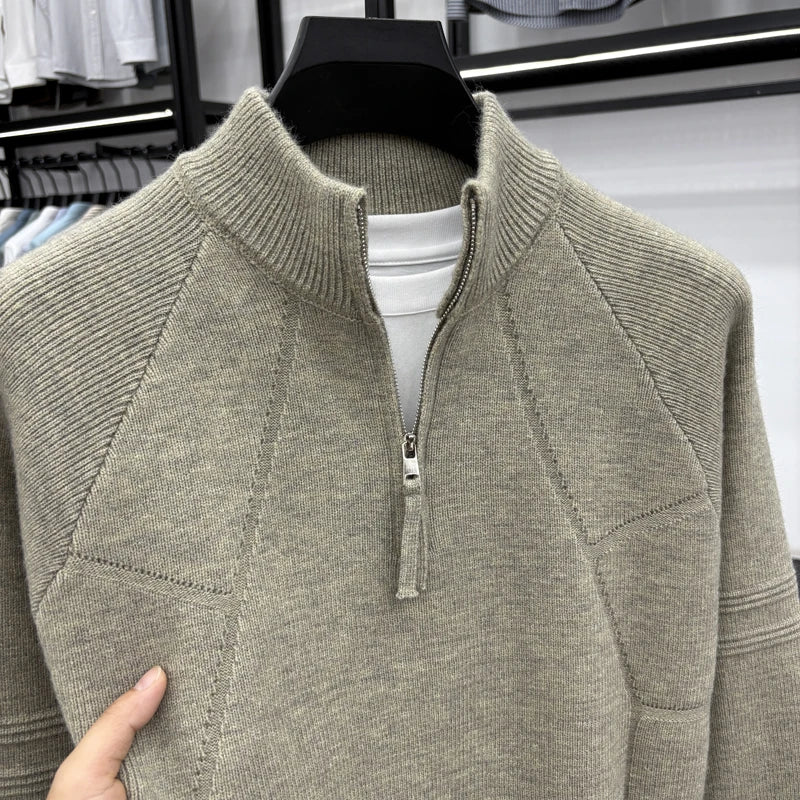 High Quality 2025 Fashionable and Simple Half Zipper Sweater Men's Autumn and Winter Knitted Sweater Casual Pullover Top