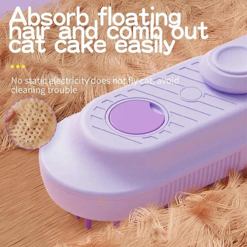 Steamed dog brush with essential oil Electric Spray Cat Hair Brush 3 in1 Dog Steamer Brush for Massage Pet Grooming Removing
