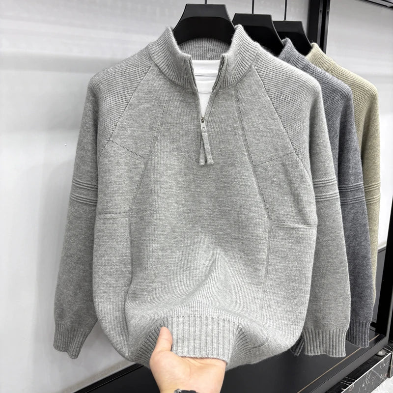 High Quality 2025 Fashionable and Simple Half Zipper Sweater Men's Autumn and Winter Knitted Sweater Casual Pullover Top
