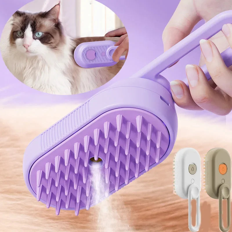 Steamed dog brush with essential oil Electric Spray Cat Hair Brush 3 in1 Dog Steamer Brush for Massage Pet Grooming Removing