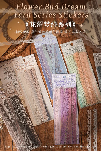 40 pcs Lace Stickers Cute Aesthetics Decor Collage Junk Journal Scrapbooking Supplies Self Adhesive Creative Stationery Sticker
