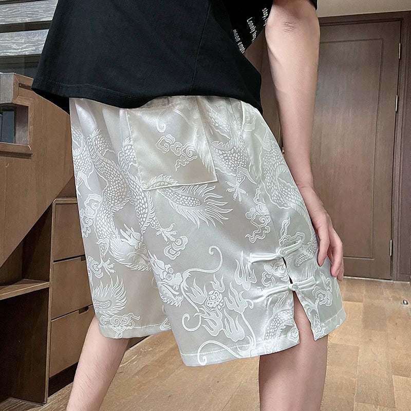 plus Size Men's Dragon Pattern Twill Shorts M-XXXXXL Straight Leg Summer Outdoor Work Pants Chinese Type Clothing