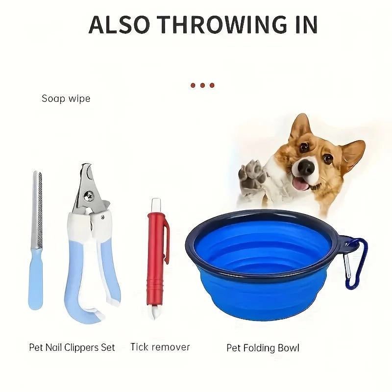 Pet First Aid Kit: Contains emergency supplies and an emergency blanket, suitable for hiking, camping, and backpacking.