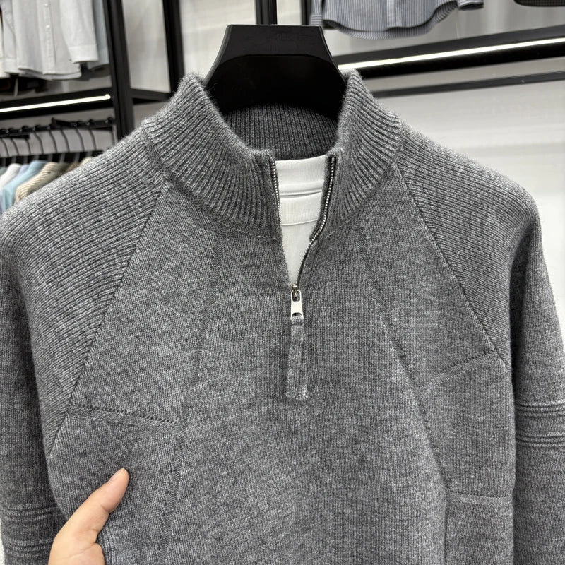 High Quality 2025 Fashionable and Simple Half Zipper Sweater Men's Autumn and Winter Knitted Sweater Casual Pullover Top