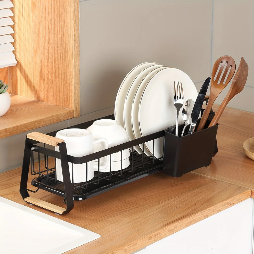 Kitchen Counter Dish Rack, Dish Drainer, Dish Drying Rack with Drainboard And Detachable Utensil Holder, Narrow Design, for Kitc