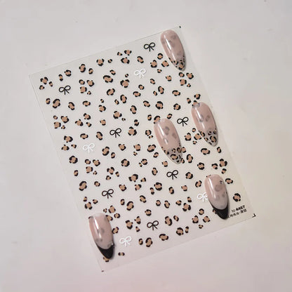 1pcs 3D Leopard Bow Love Nail Stickers Charming Bowknot Pearl Nail Art Decals Sliders Autumn Manicure Decorations Nail Supplies