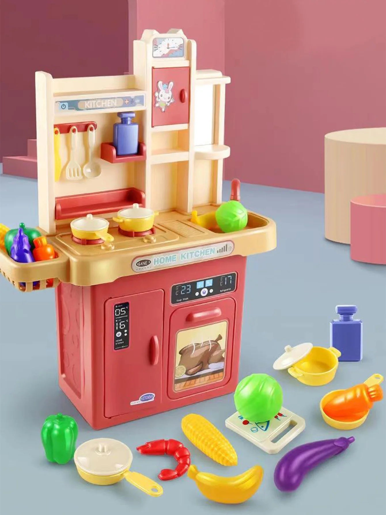 Children Play House Toy Simulation Kitchen Table with Sound Kids Role Play Kitchen Utensils for Girl Cooking Educational Toy Set