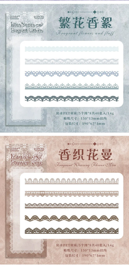 40 pcs Lace Stickers Cute Aesthetics Decor Collage Junk Journal Scrapbooking Supplies Self Adhesive Creative Stationery Sticker