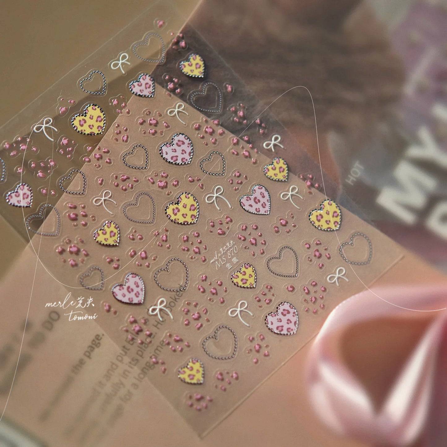 1pcs 3D Leopard Bow Love Nail Stickers Charming Bowknot Pearl Nail Art Decals Sliders Autumn Manicure Decorations Nail Supplies