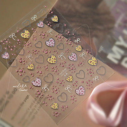 1pcs 3D Leopard Bow Love Nail Stickers Charming Bowknot Pearl Nail Art Decals Sliders Autumn Manicure Decorations Nail Supplies