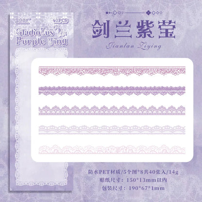 40 pcs Lace Stickers Cute Aesthetics Decor Collage Junk Journal Scrapbooking Supplies Self Adhesive Creative Stationery Sticker