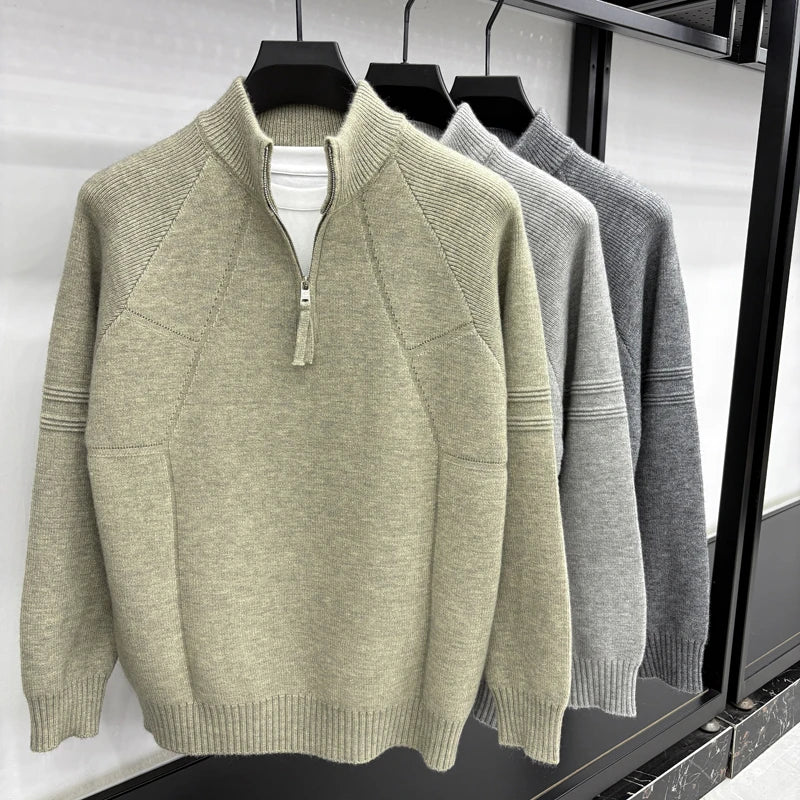 High Quality 2025 Fashionable and Simple Half Zipper Sweater Men's Autumn and Winter Knitted Sweater Casual Pullover Top