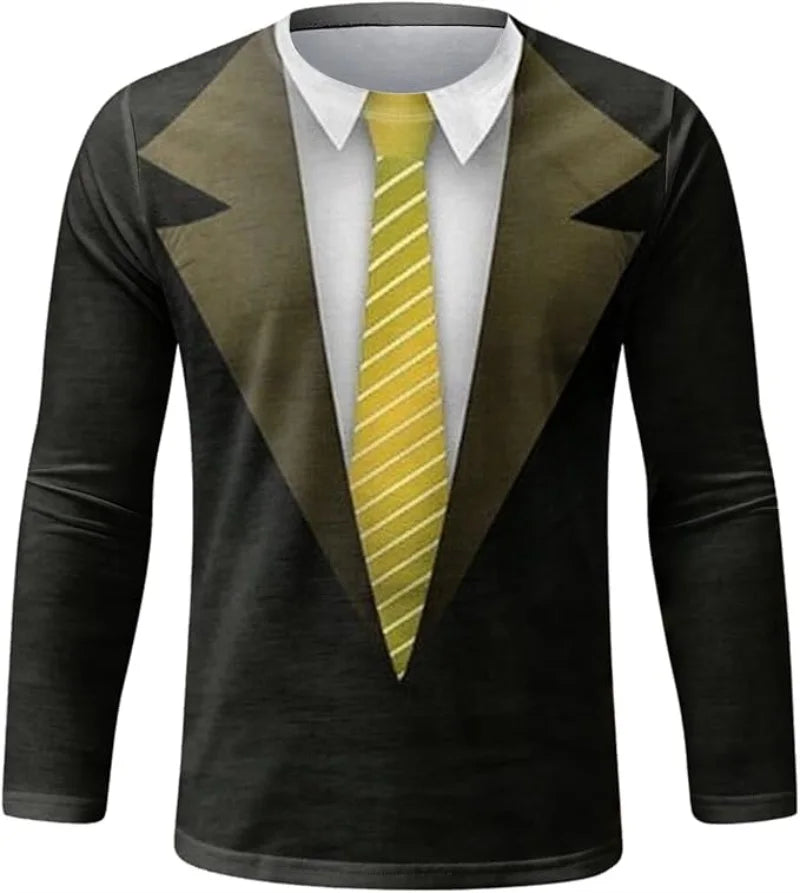 Funny Gentleman Suit Graphci Long Sleeve T Shirt For Men Casual Crew Neck Oversized Tee Shirt Tops For Men Clothes Streetwear