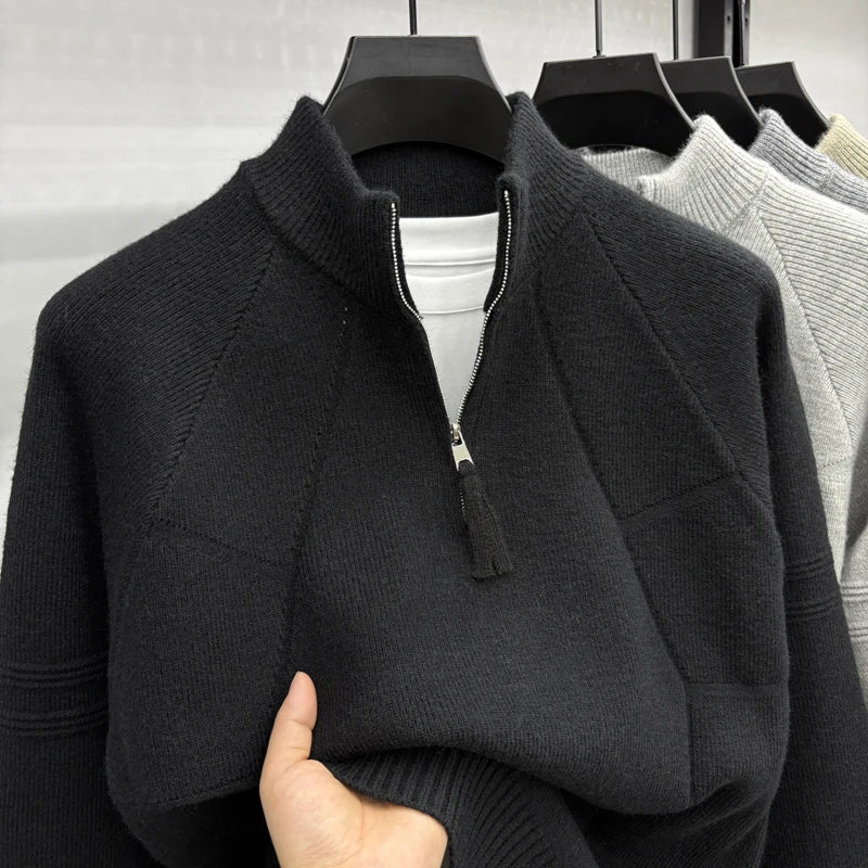 High Quality 2025 Fashionable and Simple Half Zipper Sweater Men's Autumn and Winter Knitted Sweater Casual Pullover Top