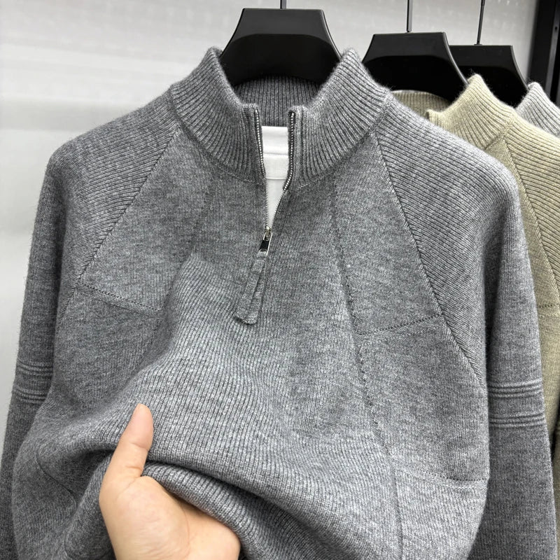High Quality 2025 Fashionable and Simple Half Zipper Sweater Men's Autumn and Winter Knitted Sweater Casual Pullover Top