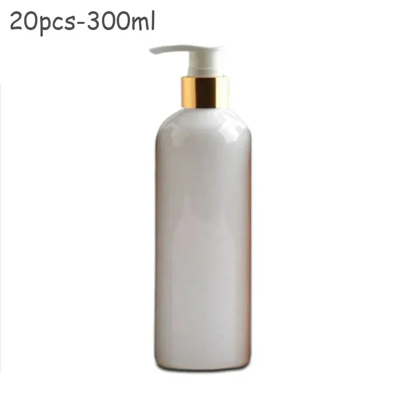 20Pcs 300ml PET Lotion Pump Bottles Empty Sliver Gold Aluminum Cosmetic Dispenser Essential Oil Shampoo Shower Gel Containers