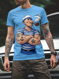 Men's Short-Sleeve T-Shirt  Popeye the Sailor Graphic Printed Round-Neck Short Sleeve Retro Cartoon Casual Daily Streetwear Tops