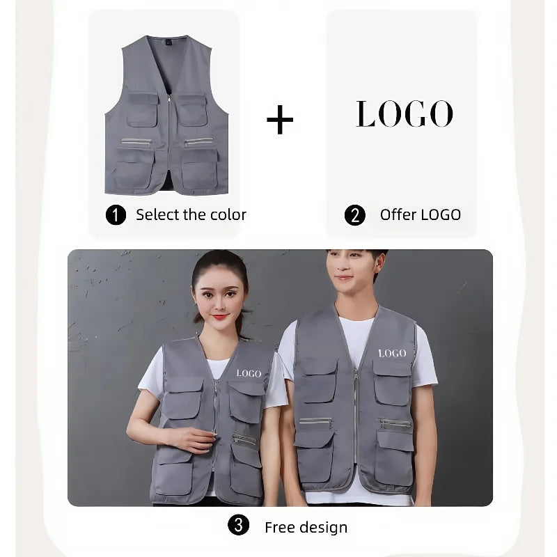 2025 New Outdoor Male Casual Summer Big Size Cotton Sleeveless Work Vest Men Multi Pocket Photograph Waistcoat