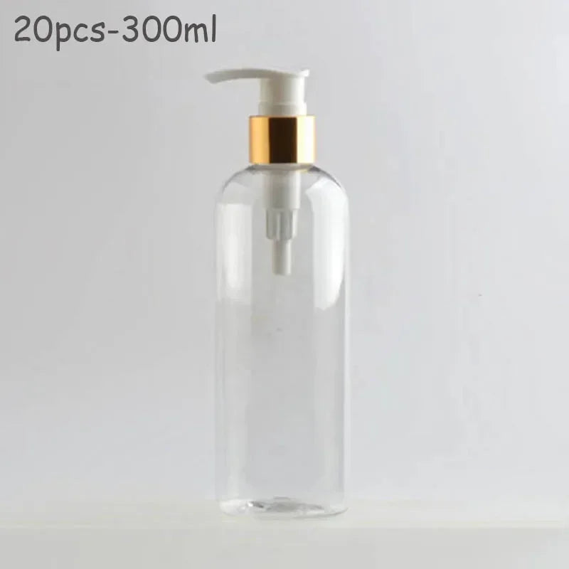 20Pcs 300ml PET Lotion Pump Bottles Empty Sliver Gold Aluminum Cosmetic Dispenser Essential Oil Shampoo Shower Gel Containers